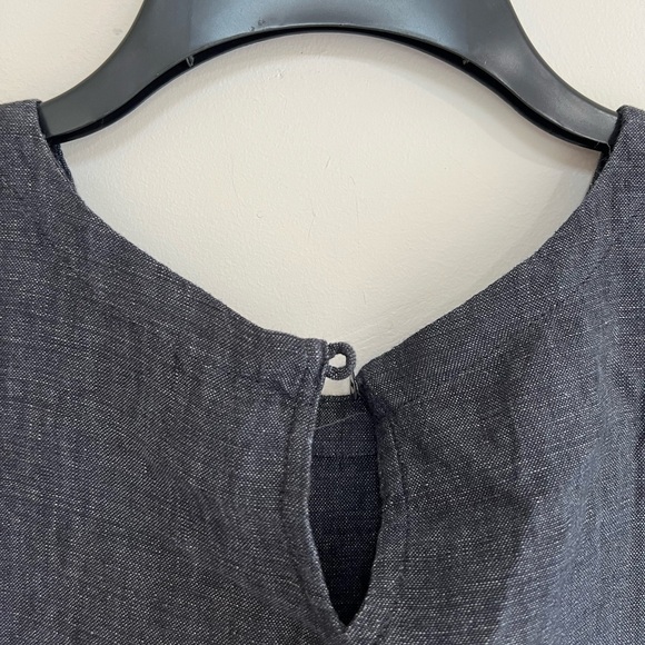 EILEEN FISHER Jewel Neck Organic Linen Sleeveless Dress in Dark Navy Blue, PM - Picture 5 of 9